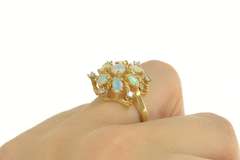14K Yellow Gold Victorian Style Opal Diamond Flower Cluster Ring