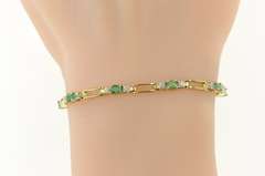 14K Yellow Gold Oval Natural Emerald Diamond Accent Tennis Bracelet