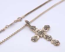 Vintage 925 Sterling Silver Cross Pendant on Box Chain Necklace