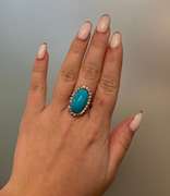 Vintage 14k White gold ring with Turquoise and Diamond