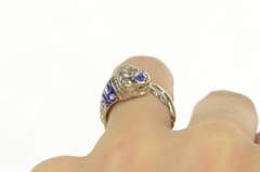 Sterling Silver Blue Enamel 3D Tiger Lion Ornate Wrap Ring