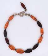 Vintage 925 Sterling Silver Amber Beads Bracelet