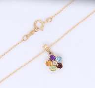 Attractive Yellow Gold Multi Gemstone Flower Pendant on Chain