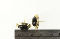 14K Yellow Gold Oval Black Onyx Grooved Cabochon Stud Earrings