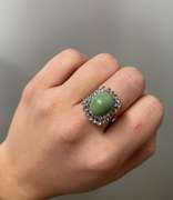 Vintage White Gold Ring with Turquoise and Diamonds