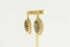 14K Yellow Gold Smoky Quartz Scalloped Filigree Halo Dangle Earrings