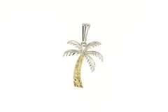 14K Yellow Gold Two Tone Ornate Palm Tree Beach Tropical Pendant