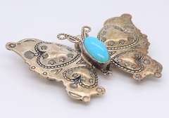 Vintage 925 Sterling Silver Signed Turquoise Butterfly Pendant Brooch