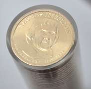 $50 Roll Of Thomas Jefferson $1 Coins In Presentation Display.