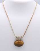 Vintage 925 Sterling Silver Tiger of Eye Pendant on Chain