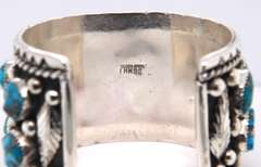 925 Sterling Silver Signed Leester Ortiz Turquoise Silver Cuff Bangle