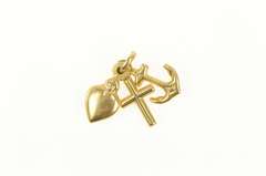 18K Yellow Gold Heart Cross Anchor Love Faith Symbol Charm/Pendant