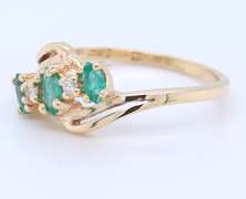 Fabulous Yellow Gold Marquoise Emerald and Diamond Ring