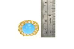 18K Yellow Gold Turquoise Scalloped Halo Domed Spiral Vintage Ring