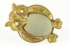 14K Yellow Gold Opal Diamond Eyed Jade Owl Wisdom Animal Pendant