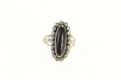 Sterling Silver Southwestern Oval Black Onyx Dot Trim Ring