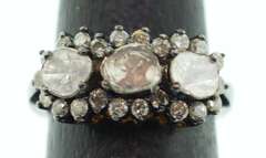 Triple Set Mine Cut Diamond Sterling Silver Ring with Diamond edges