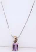 Vintage 925 Sterling Silver Emerald Cut Amethyst Pendant on Chain