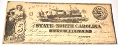 $5 State of North Carolina Raleigh July 1 1862 Note