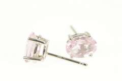 14K White Gold Oval Pink Topaz Solitaire Classic Stud Earrings