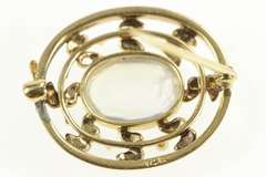14K Yellow Gold Victorian Oval Moonstone Seed Pearl Vine Pin/Brooch