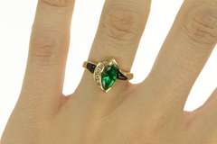 14K Yellow Gold Marquise Syn. Emerald Onyx Diamond Statement Ring