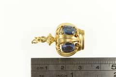 14K Yellow Gold 1950's 3D Syn. Sapphire Crown Queen King Charm/Pendant