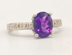 14kt Solid White Gold Amethyst & Diamond Ring