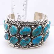 925 Sterling Silver Signed Leester Ortiz Turquoise Silver Cuff Bangle