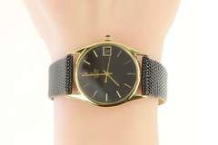 14K Concord Quartz Date Leather Band Vintage Men's Watch