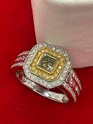 CERTIFIED BRAND NEW LADIES 14K GOLD AND DIAMOND DOUBLE HALO RING
