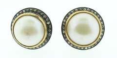 Beautiful Dark and Gold Plated Silver Pearl Earrings with Diamond Accents