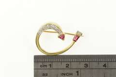 14K Yellow Gold 0.77 Ctw Ruby Diamond Ornate Swirl Curve Pendant