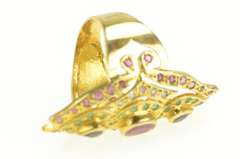 18K Yellow Gold 3.39 Ctw Ruby Sapphire Emerald Encrusted Ring