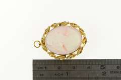 10K Yellow Gold Pink Carved Coral Cameo Seed Pearl Twist Pin/Brooch