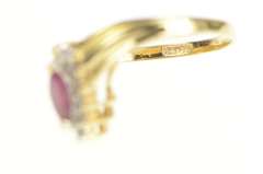 14K Yellow Gold Marquise Ruby Diamond Halo Chevron Ring