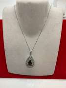 BRAND NEW 14K white gold  smokey quartz and diamond pendant and chain.