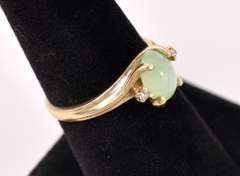 Distinct MInt Green Star Sapphire and Diamond Ring in Yellow Gold