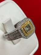 CERTIFIED BRAND NEW LADIES 14K GOLD AND DIAMOND DOUBLE HALO RING