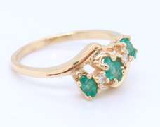 Fabulous Yellow Gold Marquoise Emerald and Diamond Ring