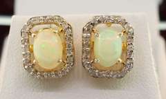 14kt Gold Plated Sterling Silver, Opal, & Diamond Earrings