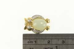 14K Yellow Gold Opal Diamond Eyed Jade Owl Wisdom Animal Pendant