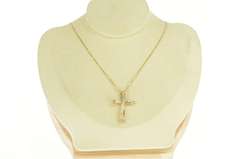 14K Yellow Gold 0.75 Ctw Diamond Cross Faith Symbol Curvy Pendant