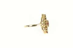 14K Yellow Gold Oval Garnet Twist Halo Vintage Cocktail Ring