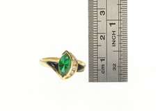 14K Yellow Gold Marquise Syn. Emerald Onyx Diamond Statement Ring