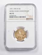 MS70 1991-1995-W $5 World War II Anniversary Gold Commemorative NGC