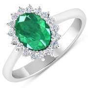 Solid 14 Kt White Gold Emerald Diamond Ring