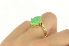 14K Yellow Gold Oval Vibrante Green Syn. Opal Bypass Ring