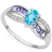 1/2 CT BABY SWISS BLUE TOPAZ & 1/5 CT GENUINE TANZANITE RING