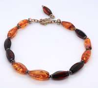 Vintage 925 Sterling Silver Amber Beads Bracelet